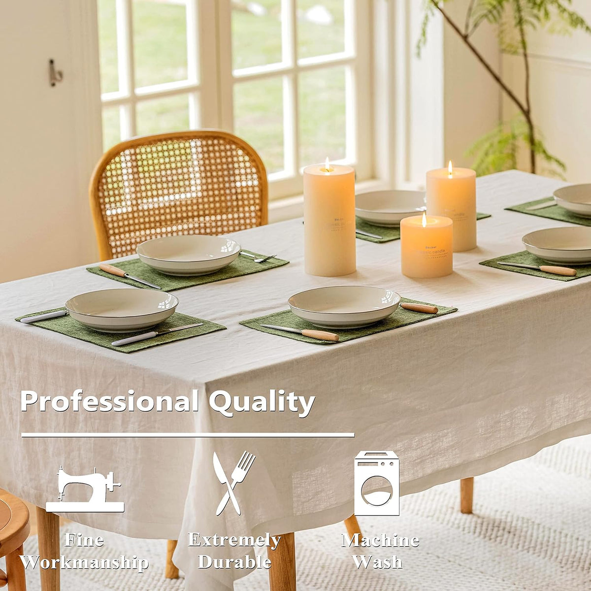 Home Brilliant Linen Cloth Placemats Set of 8 Heat Resistant Dining Table Place Mats Table Mat
