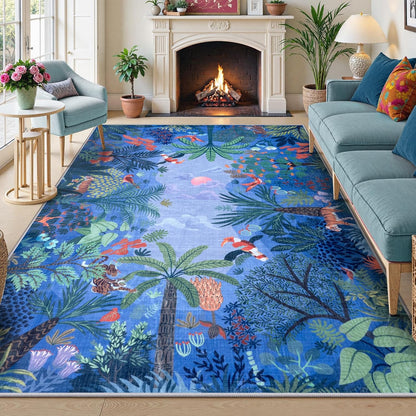 LIVEBOX Washable Bedroom Rug 8x10 Under Bed, Modern Stain Resistant Botanical Rug for Living Room