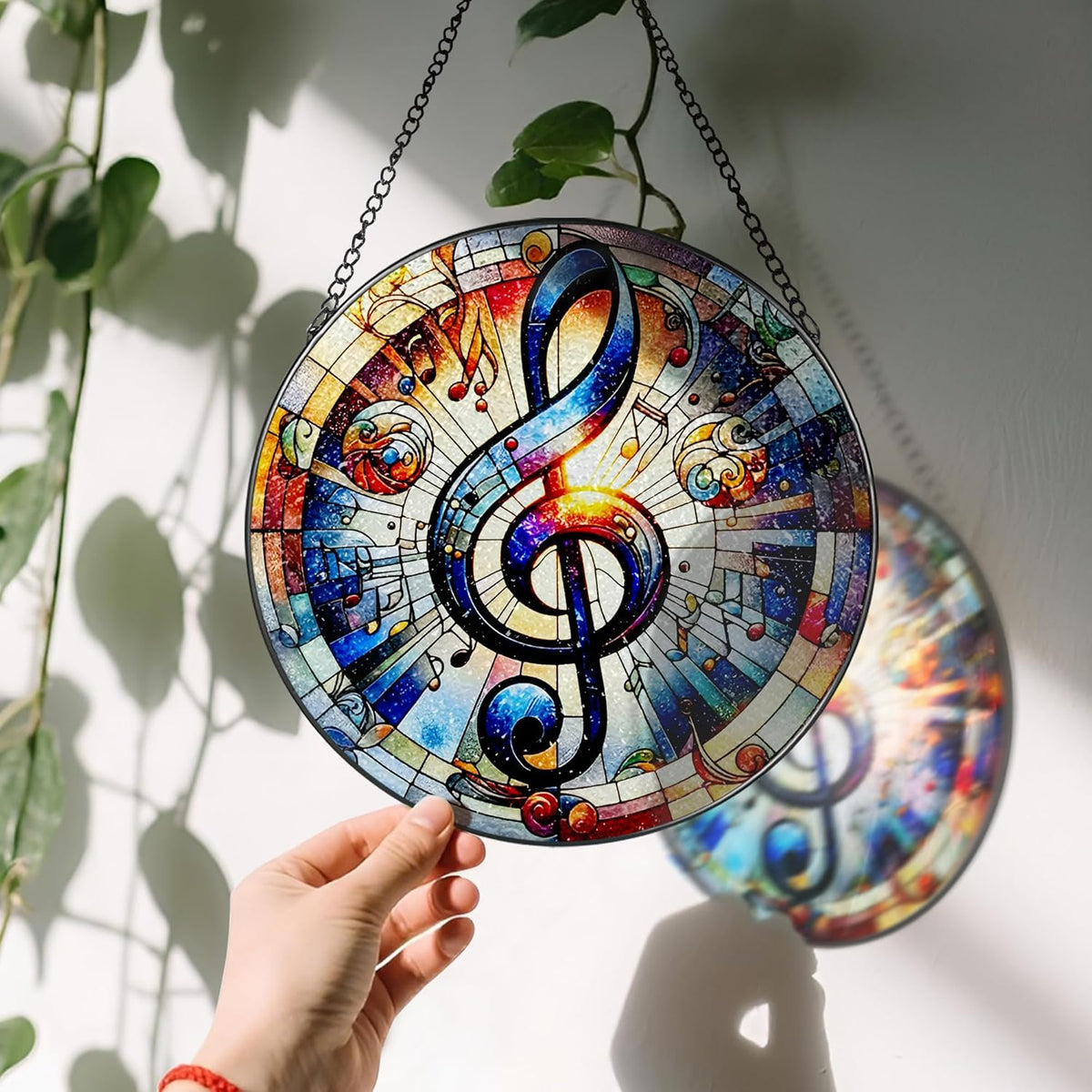 Stained Glass Window Hanging, LAOWEIKI 8'' Musical Note Suncatcher, Stained Glass Ornament