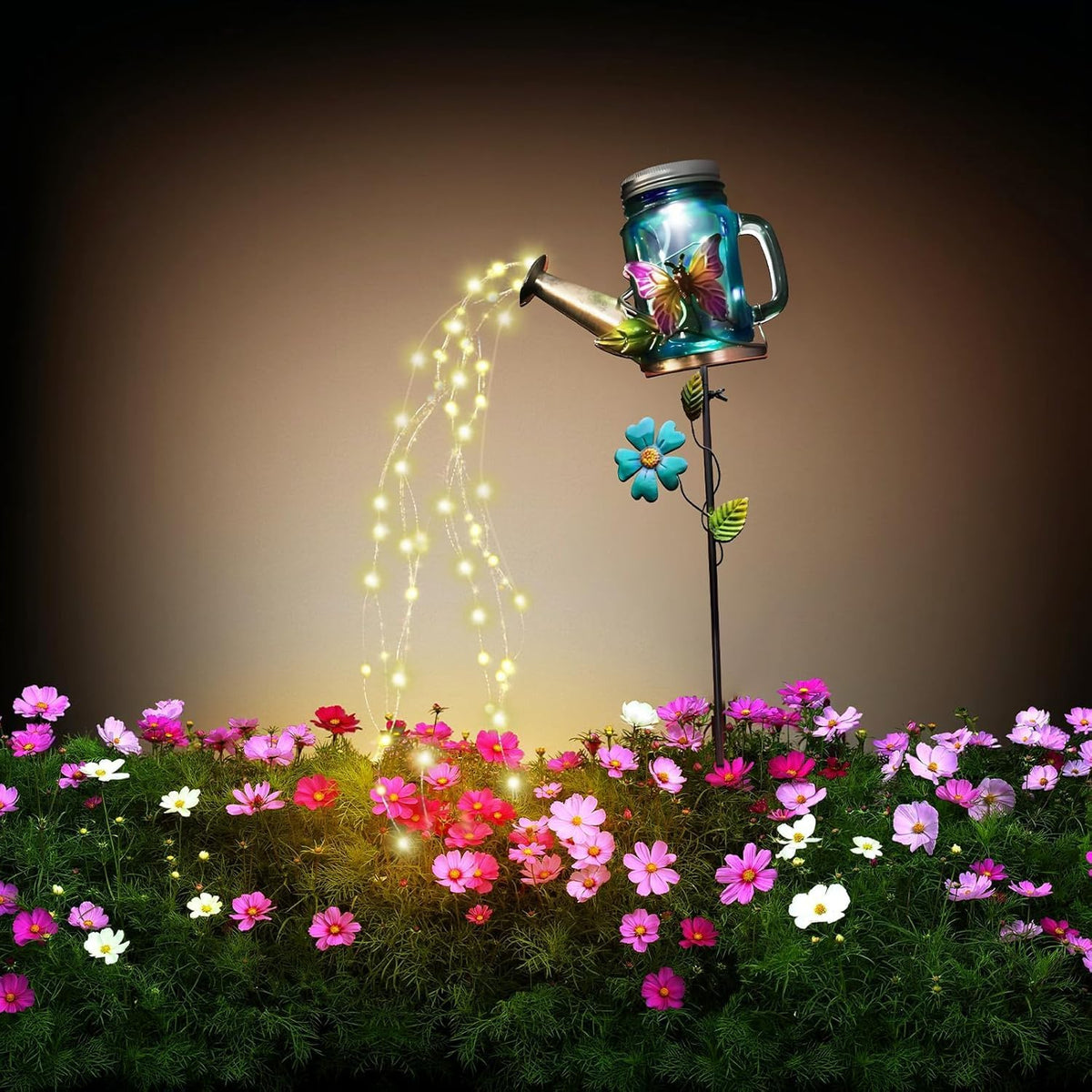 Solar Watering Can Light, Yard Outdoor Decor Lights, IP65 Waterproof, Hanging Butterfly Garden