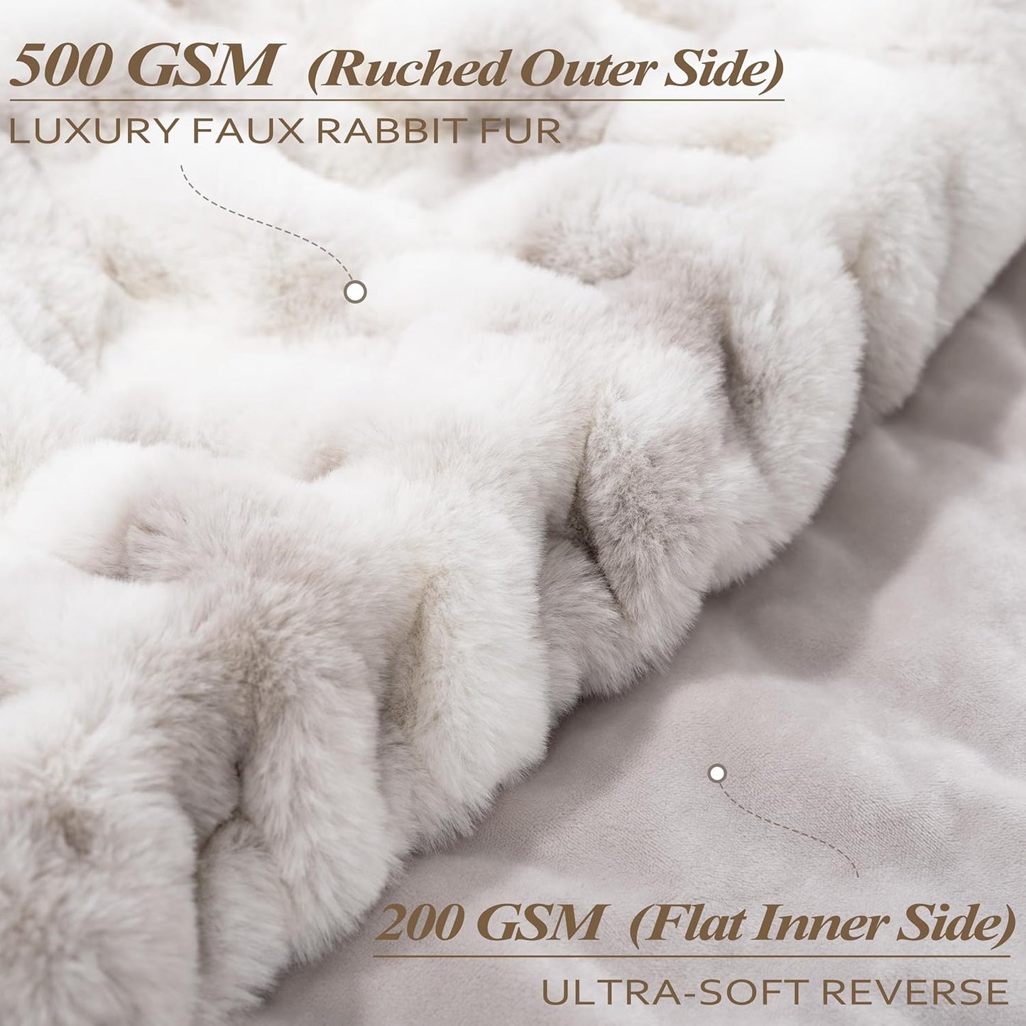 Touchat Ruched Faux Rabbit Fur Throw Blanket, 700 GSM Luxury Dual-Sided Soft Cozy Blanket, Fuzzy