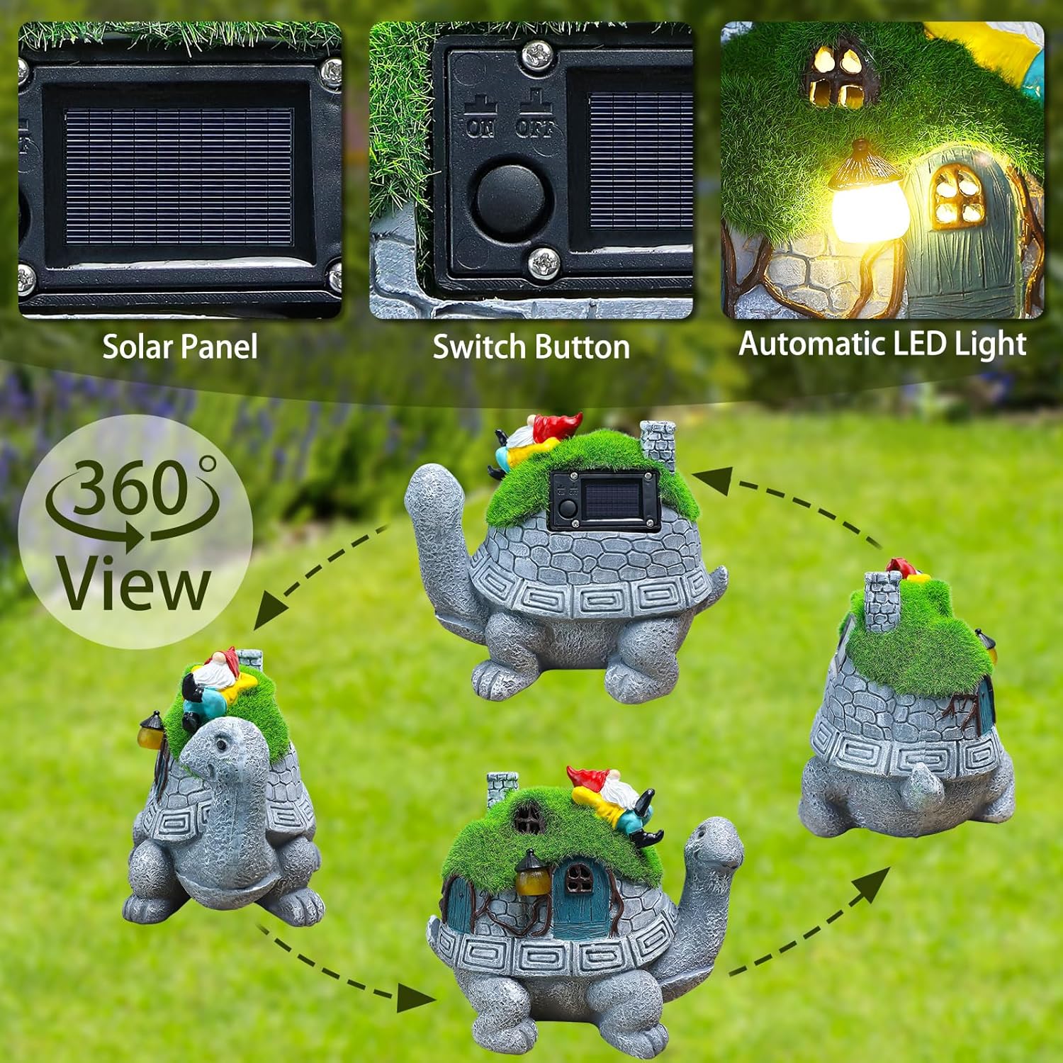 SunGlee Solar Turtles for Outdoors Turtle Solar Light Garden Statue, Cute Tortoise Garden Outdoor