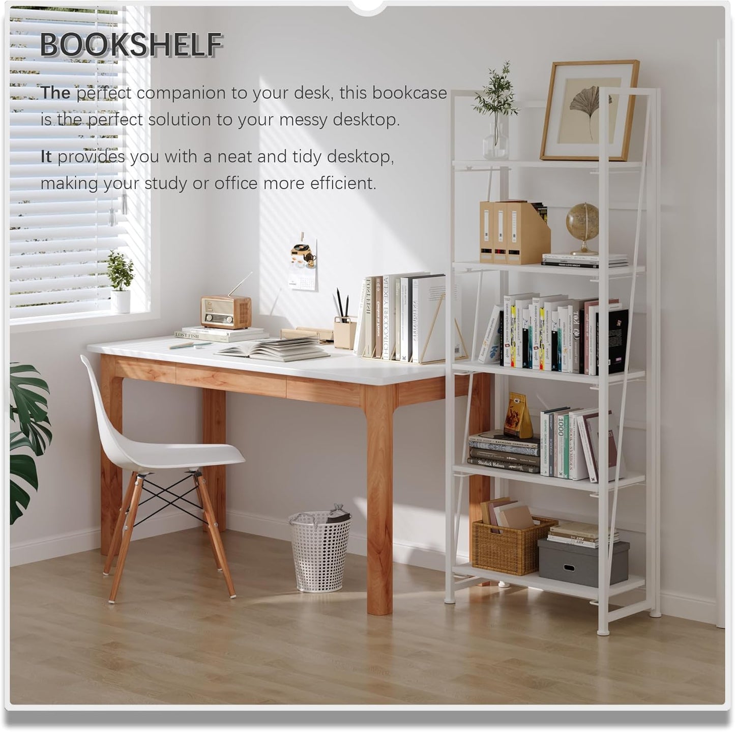 4NM No Assembly Foldable Bookshelf, 5-Shelf Collapsible Bookcase Storage for Small Spaces, 62.2" H