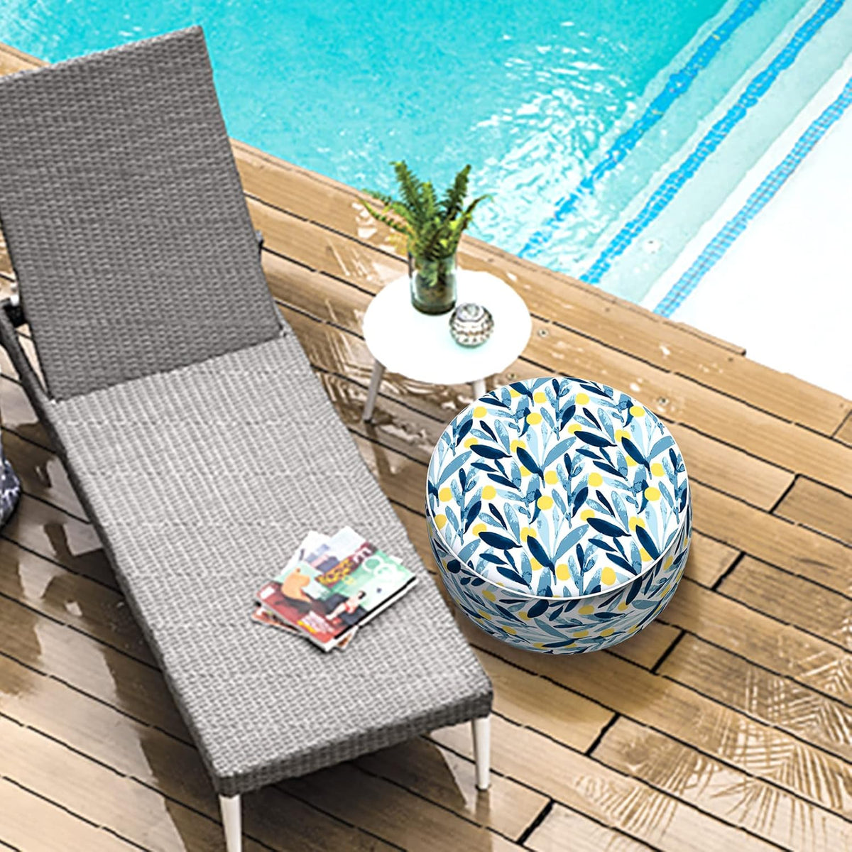 LVTXIII Outdoor/Indoor Inflatable Stool Ottoman, All Weather Patio Footrest Pouf, Portable Round
