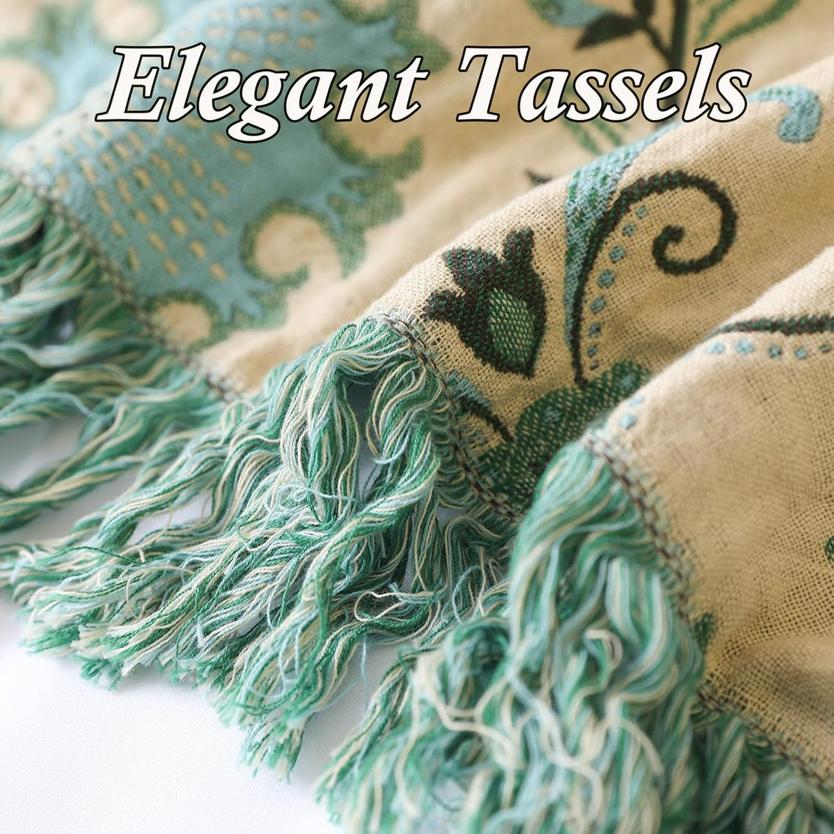 Snycler Boho Throw Blanket for Bed - 100% Cotton Ultra Soft Rustic Quilt - Blue Boho Floral Printed