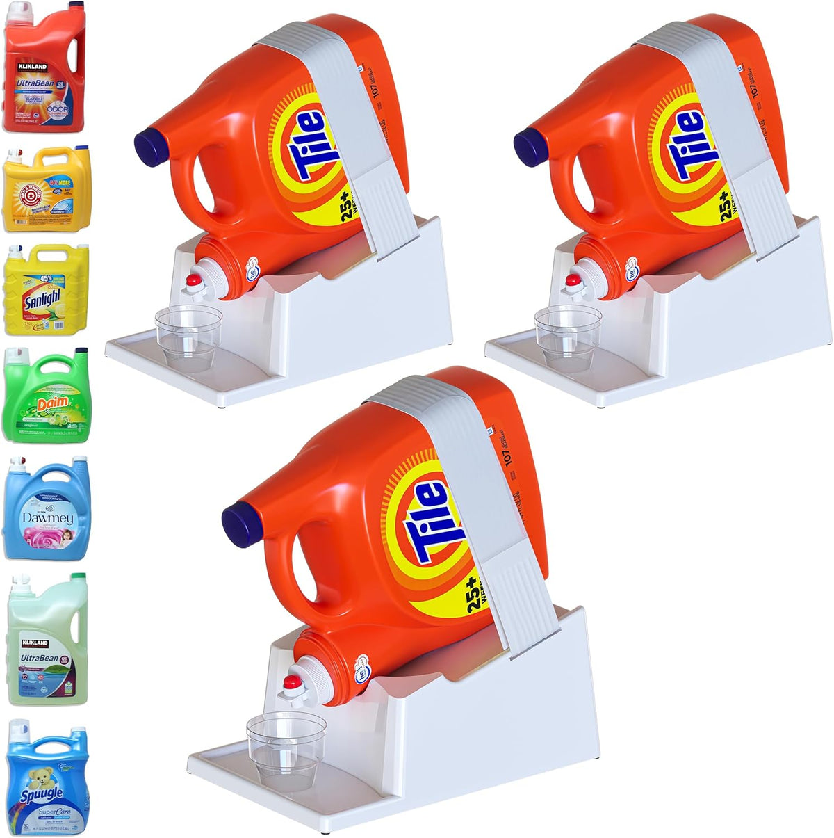 TidyFriend 3 Pack Liquid Laundry Detergent Holder Stand with Drip Tray & Rubber-Grip Feet, Stand
