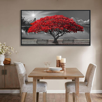 Framed Black and White Red Tree Wall Art Canvas Print Picture Large Red Tree Landscape Modern