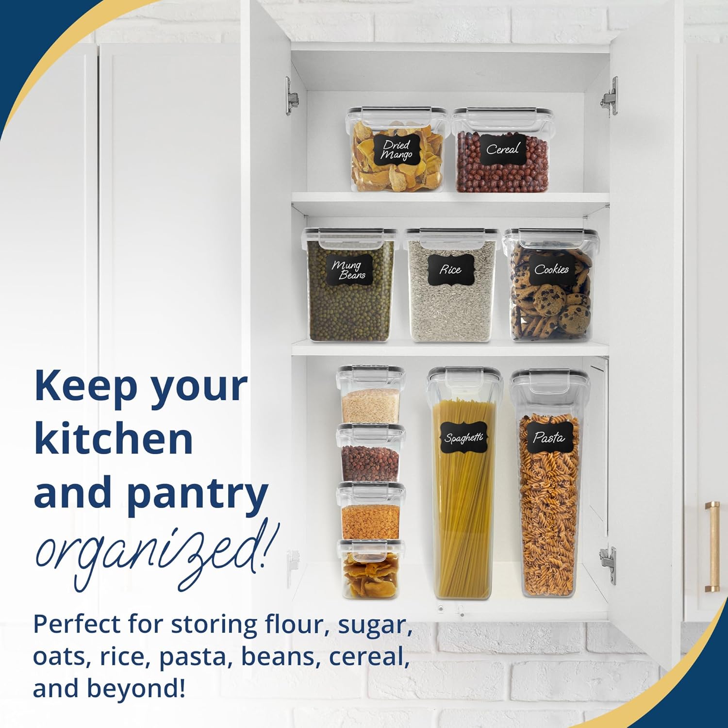 Reli. Airtight Food Storage Containers with Lids (16 Sets) | Kitchen Organizers and Storage Pantry