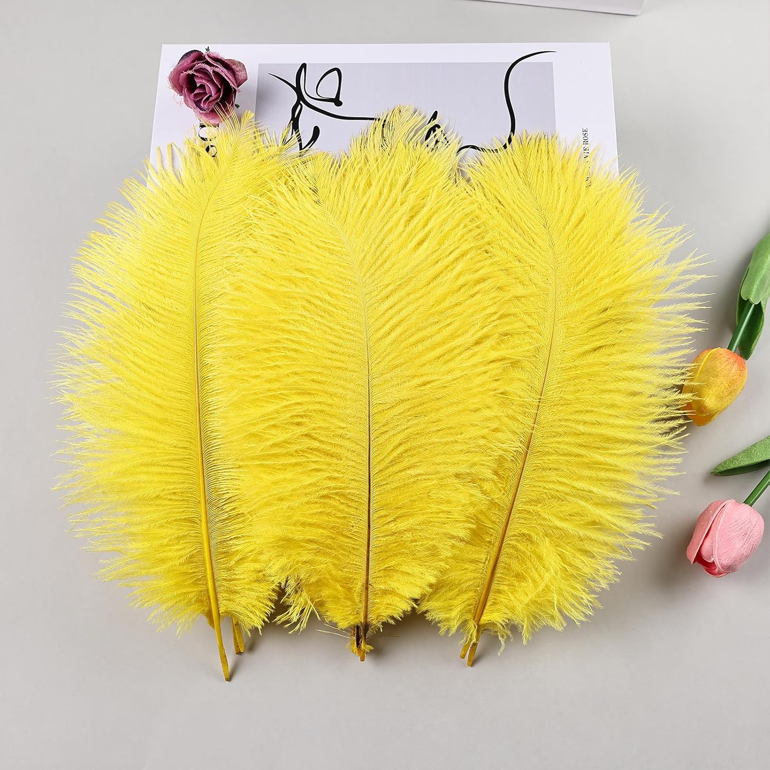 THARAHT Yellow Ostrich Feathers 12pcs Natural Bulk 8-10Inch 20cm-25cm for Crafts Wedding Party