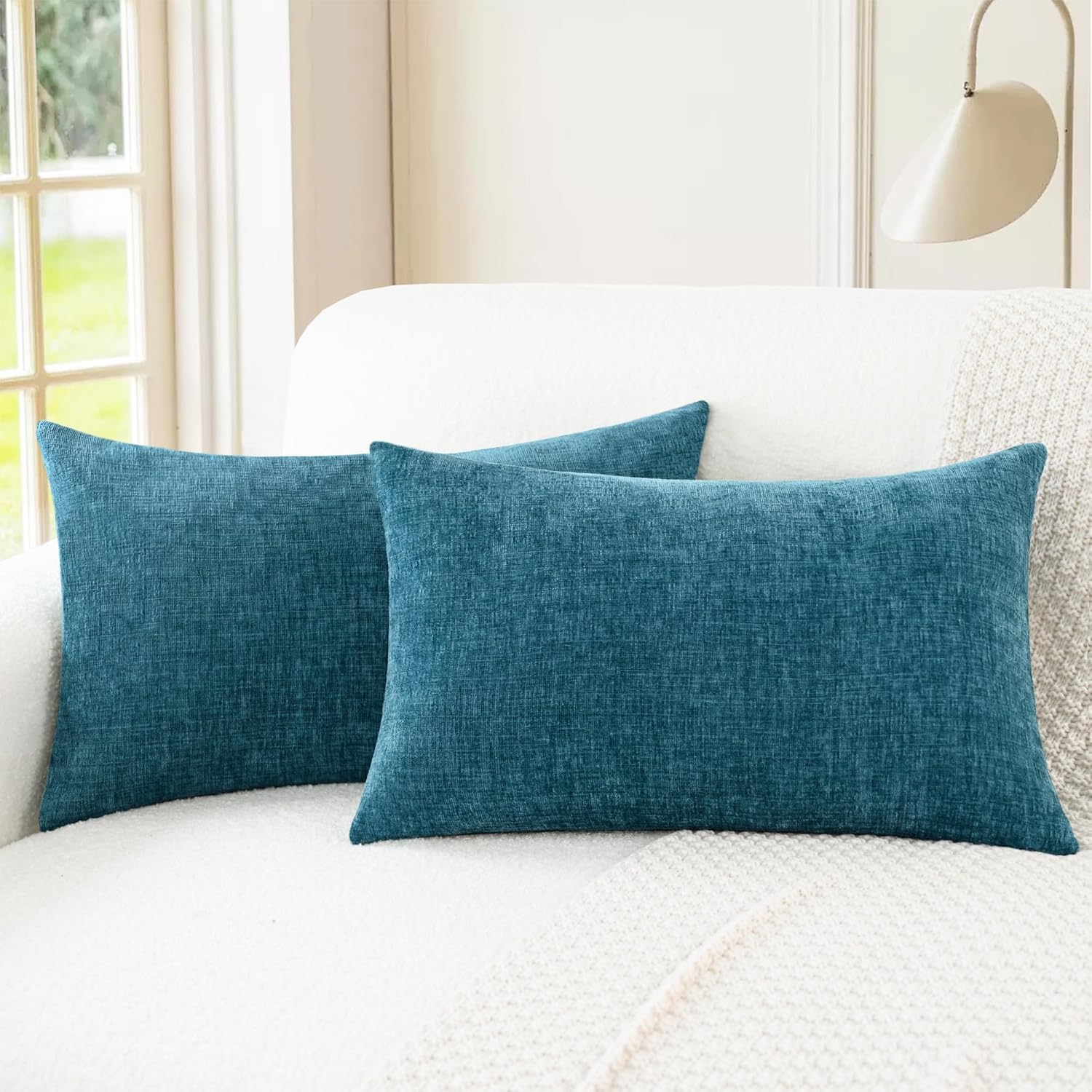 CaliTime Throw Pillow Covers Decorative 16 X 26 Inches Pack of 2 Cozy Chenille Cushion Cases for