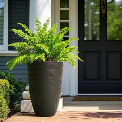 WORTH Garden 21" H Tall Planters 2 Pack - 14'' Dia Resin Large Round Black Flower Pots for Outdoor