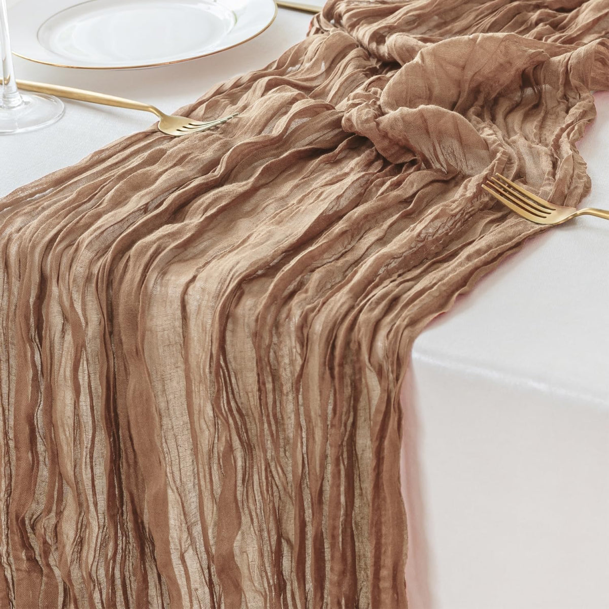 Sioloc Nude Cheesecloth Table Runner Fall Autumn Decor for Home 10ft Table Cloth for Tea Wedding