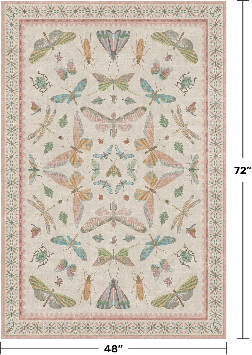 Neutral Girl Nursery Rug 4x6 - Beige & Pink Rugs for Bedroom, Living Room - Washable Low Pile