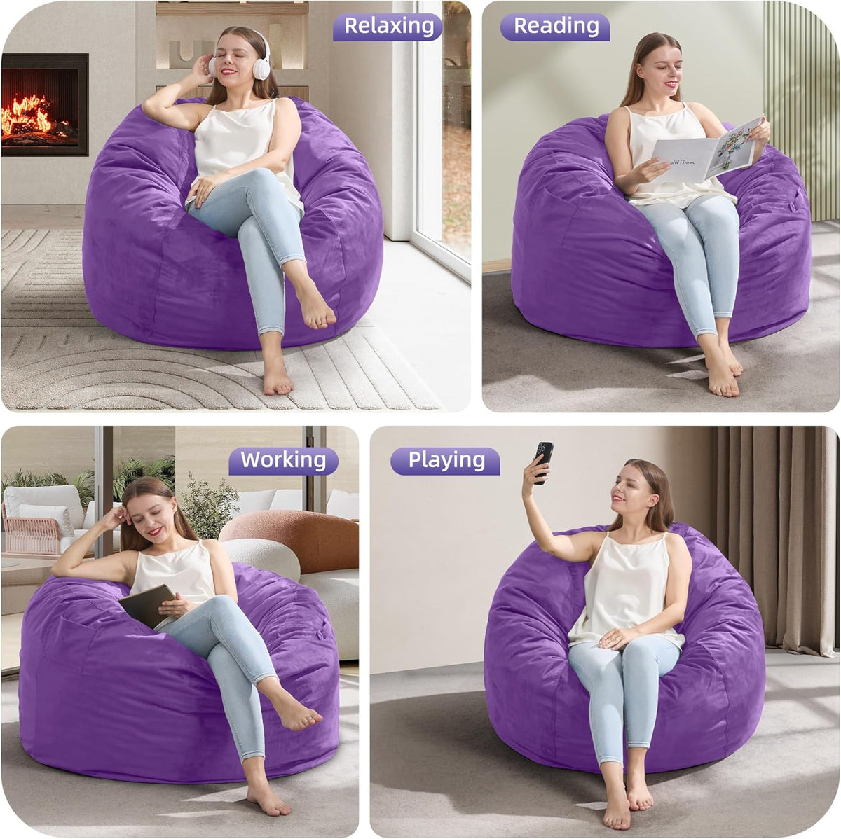 Hobestluk 3FT Bean Bag Chair Giant Bean Bag Chairs for Adults Large Bean Chairs with Removable