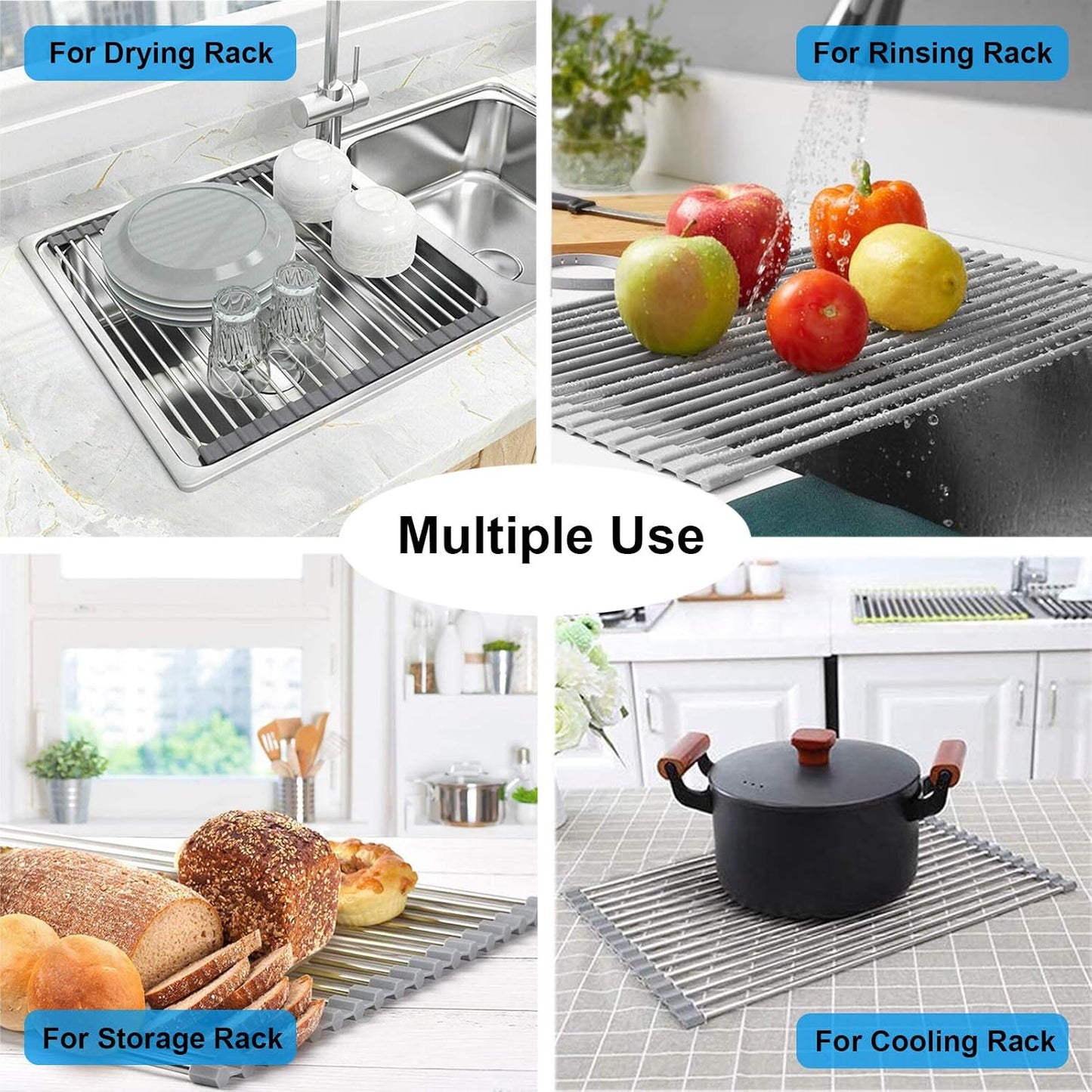 Searik Roll up Dish Drying Rack, Over The Sink Rolling Dish Drainer Rack Multipurpose Foldable