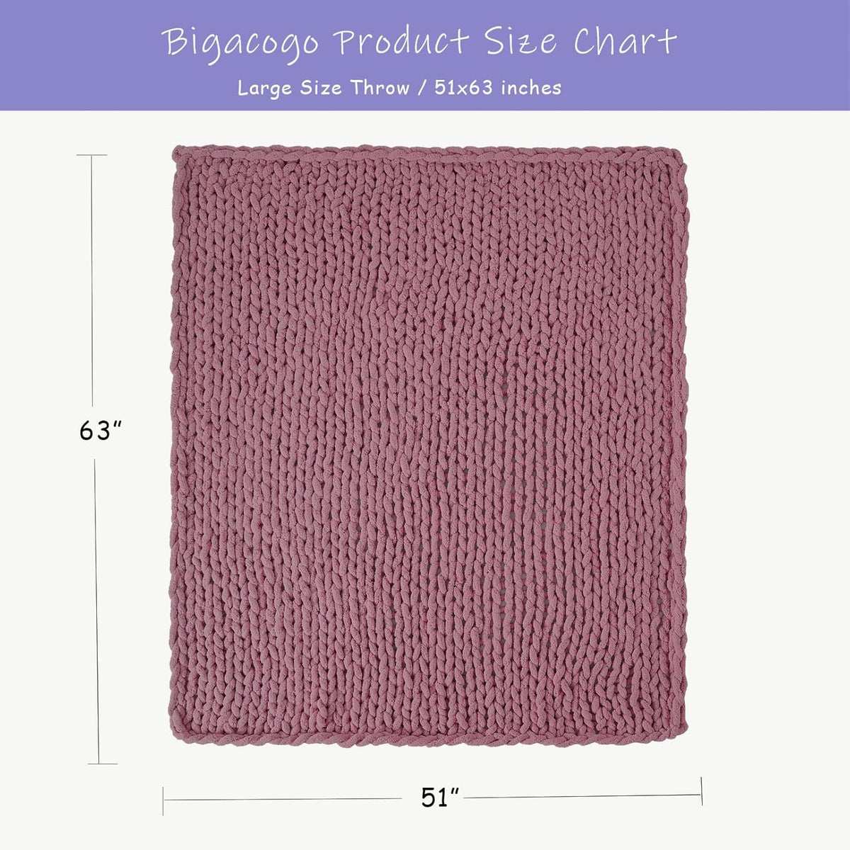 Bigacogo Chunky Knit Throw Blanket for Couch, 51x63 inches, 100% Hand Knitted with Thick Jumbo