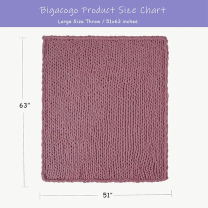 Bigacogo Chunky Knit Throw Blanket for Couch, 51x63 inches, 100% Hand Knitted with Thick Jumbo