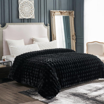 Cozy Bliss Faux Fur Throw Blanket for Couch, Fuzzy Soft Plush Thick Bubble Blanket for Sofa Bedroom