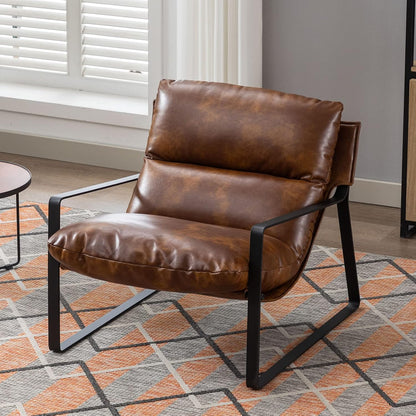 DUOMAY Mid-Century Accent Chair Armchair, Comfy PU Leather Leisure Chair Lazy Chair with Metal Leg