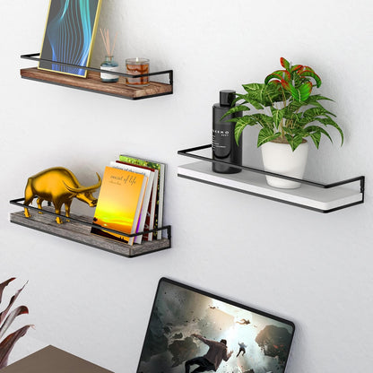 Meangood Floating Shelves Wall Mounted Set of 2, Rustic Wood Wall Storage Shelves for