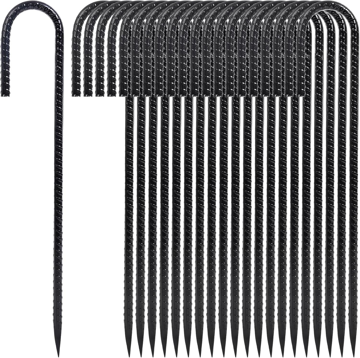 12 Inch Heavy Duty Rebar Stakes, 20-Pack Galvanized Steel J Hook Tent Stakes for Outdoor
