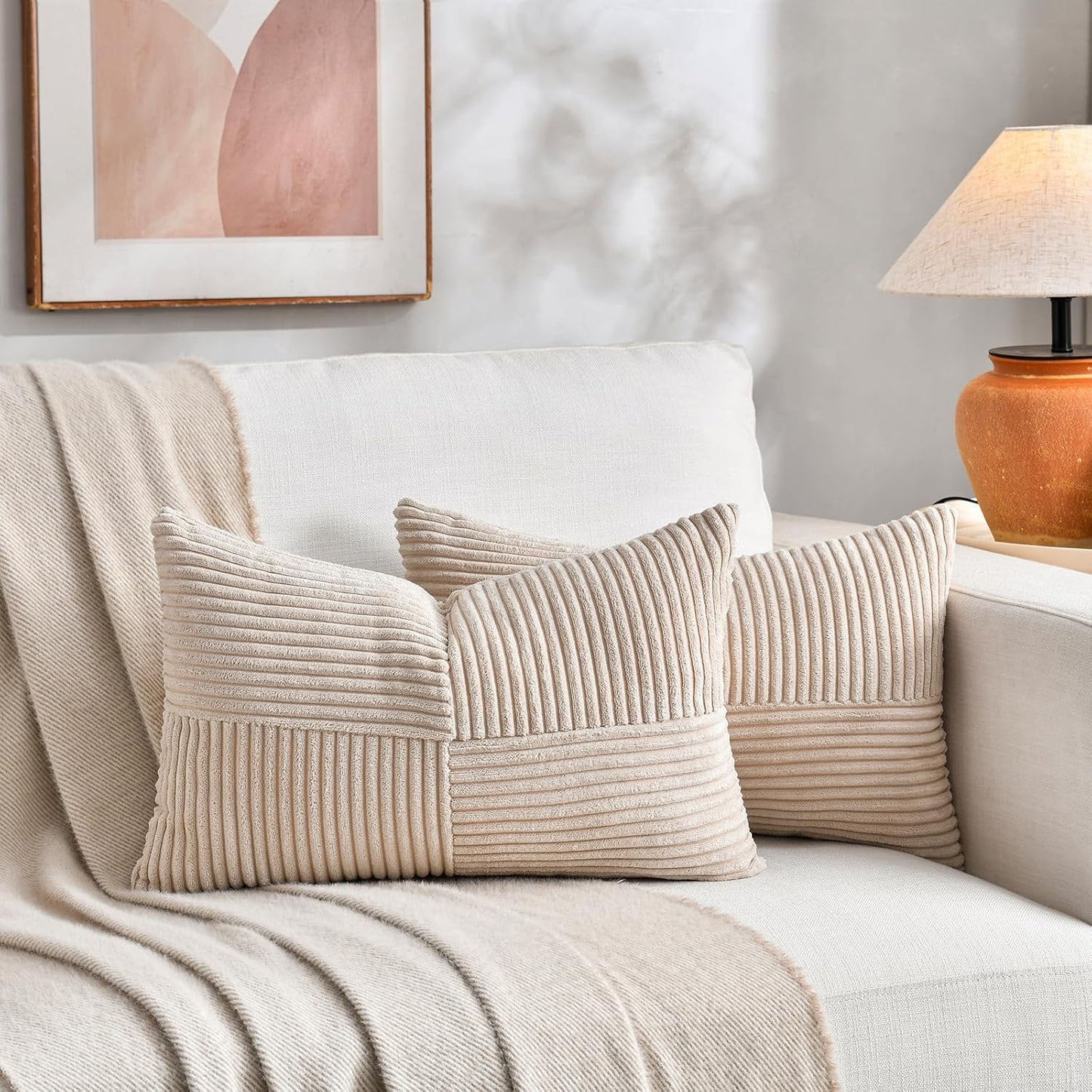 Fancy Homi 2 Packs Tan Long Lumbar Decorative Throw Pillow Covers 12x24 Inch for Couch Bed Sofa