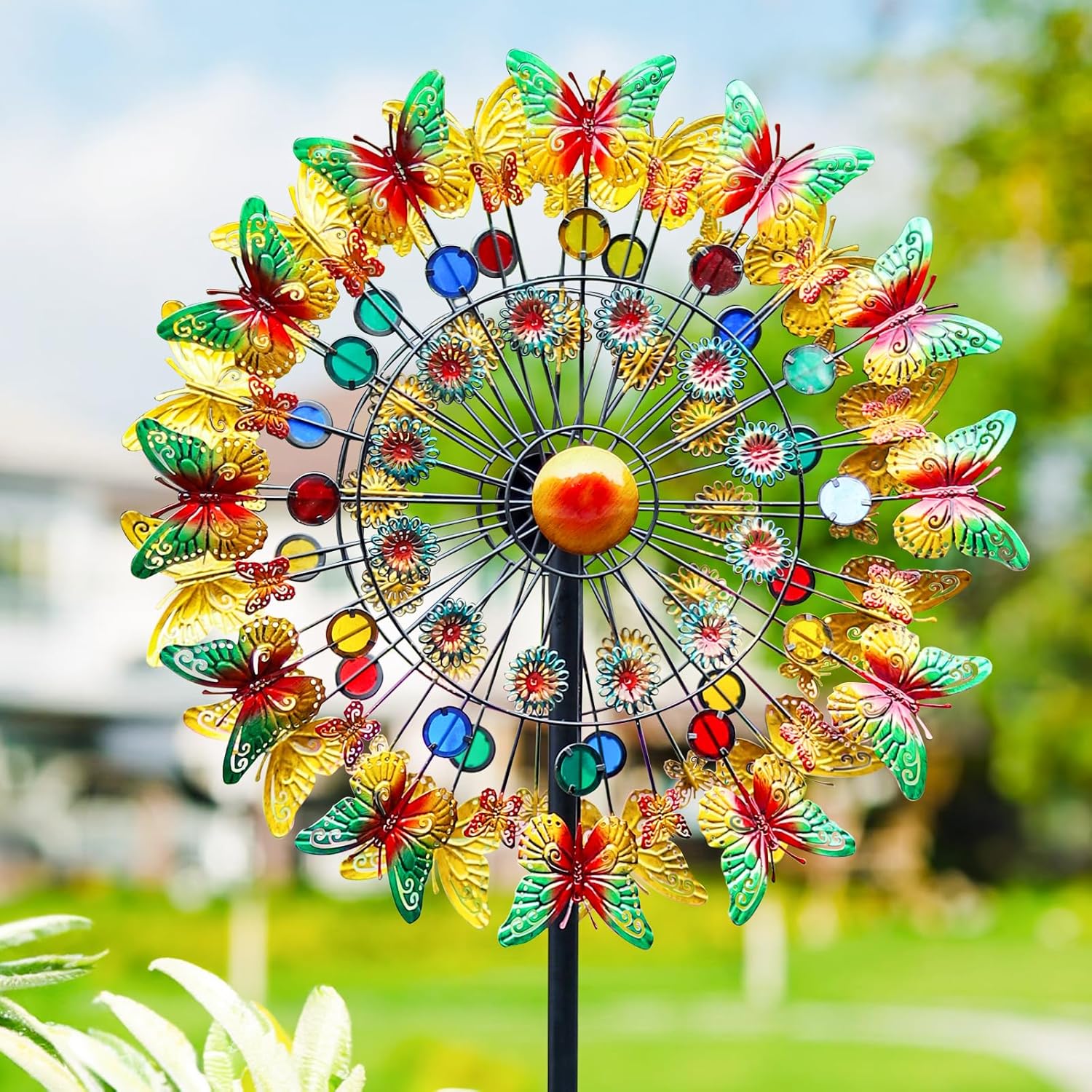 Lairander Butterfly Outdoor Wind Spinners, 84'' Large Garden Wind Spinner, Metal Yard Art Wind