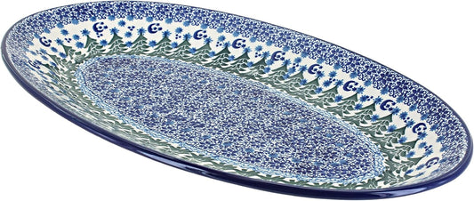 Blue Rose Polish Pottery Evergreen Magic Oval Platter