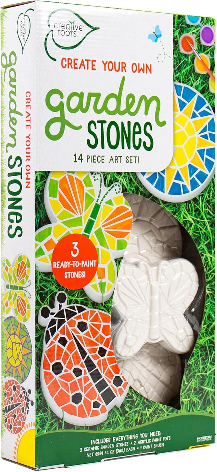 Creative Roots Paint Your Own Butterfly, Ladybug & Sun Stepping Stone by Horizon Group USA, 1 box