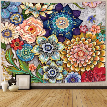 Neasow Colorful Floral Tapestry Wall hanging, Bright Boho Fabric Blossom Tapestries, Multi Color