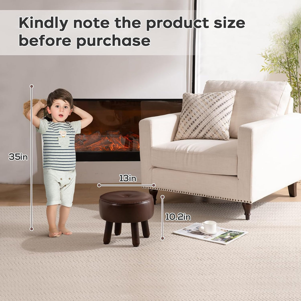 Small Foot Stool Ottoman, Round Pouf Foot Rest, Footstool Ottomans with Rubber Legs Under Desk