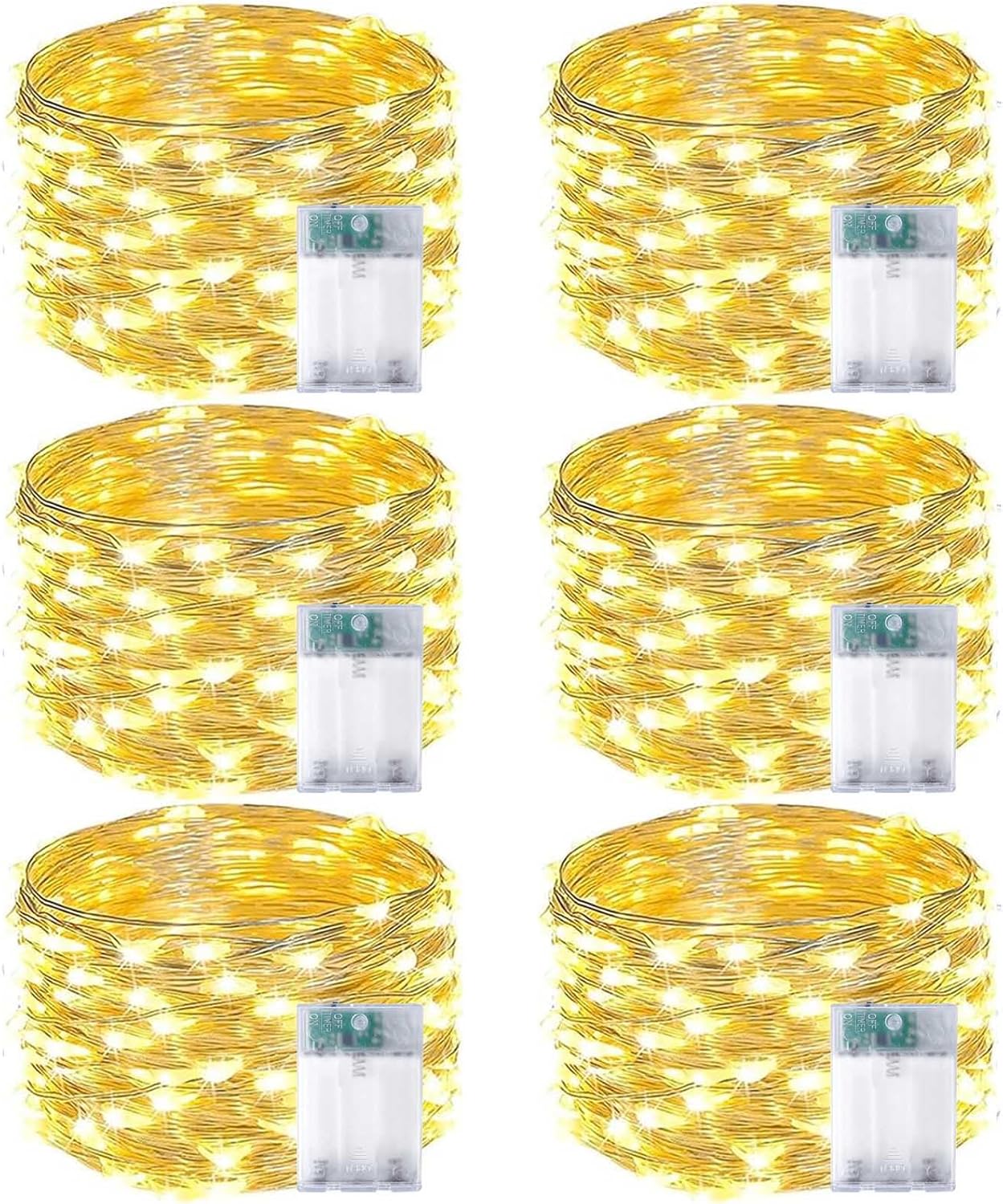 6-Pack Fairy Lights Battery Operated with Timer, Waterproof 16FT 50 LED String Lights Indoor