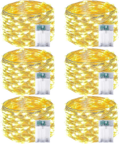 6-Pack Fairy Lights Battery Operated with Timer, Waterproof 16FT 50 LED String Lights Indoor