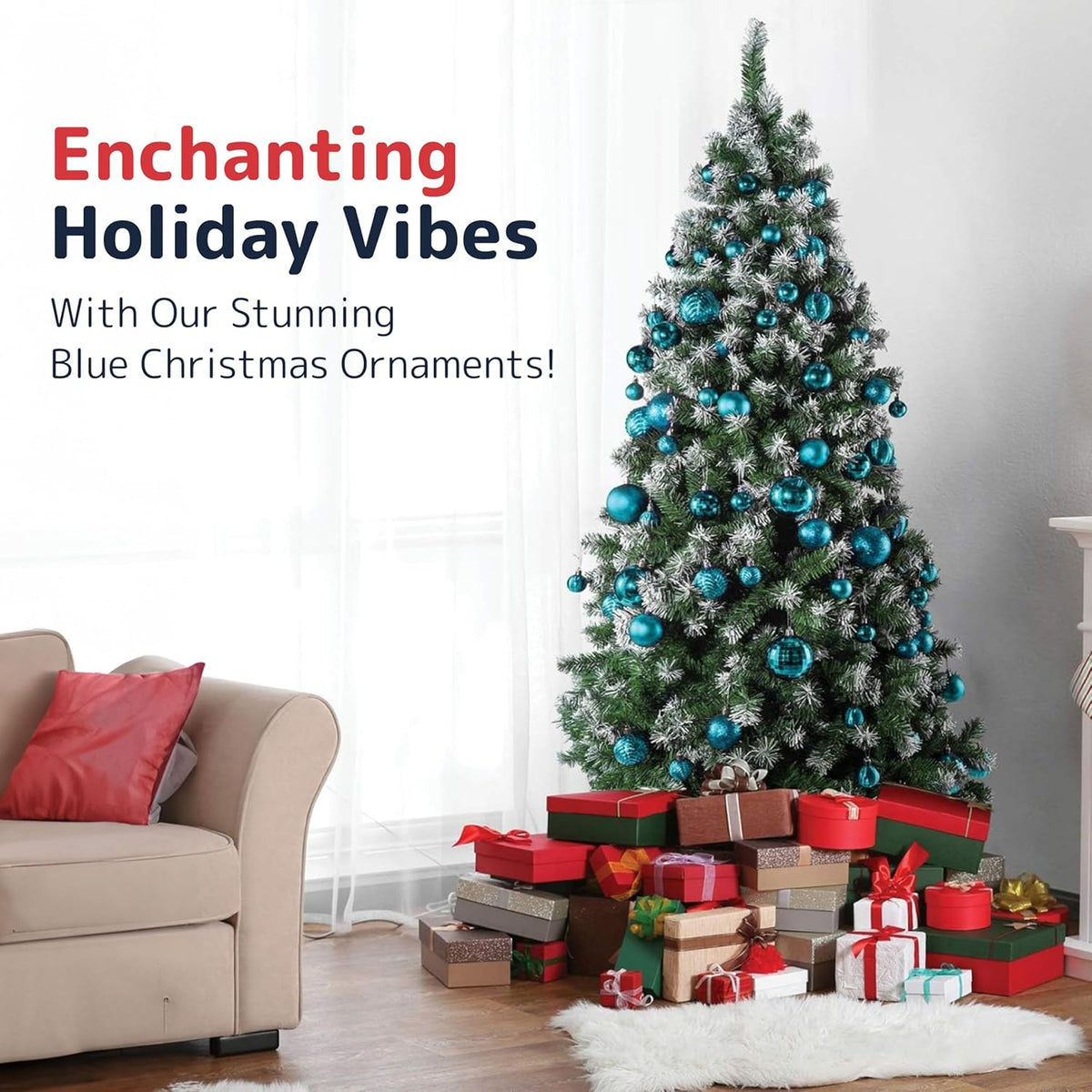 Prextex Christmas Tree Ornaments - Blue Christmas Ball Ornaments Set for Christmas, Holiday, Wreath