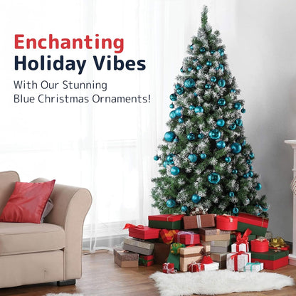 Prextex Christmas Tree Ornaments - Blue Christmas Ball Ornaments Set for Christmas, Holiday, Wreath