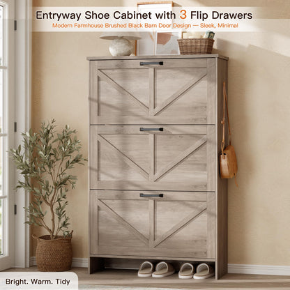 Nicetree Shoe Cabinet for Entryway, 3 Flip Drawers Shoe Storage Cabinet with 3-Tier Adjustable