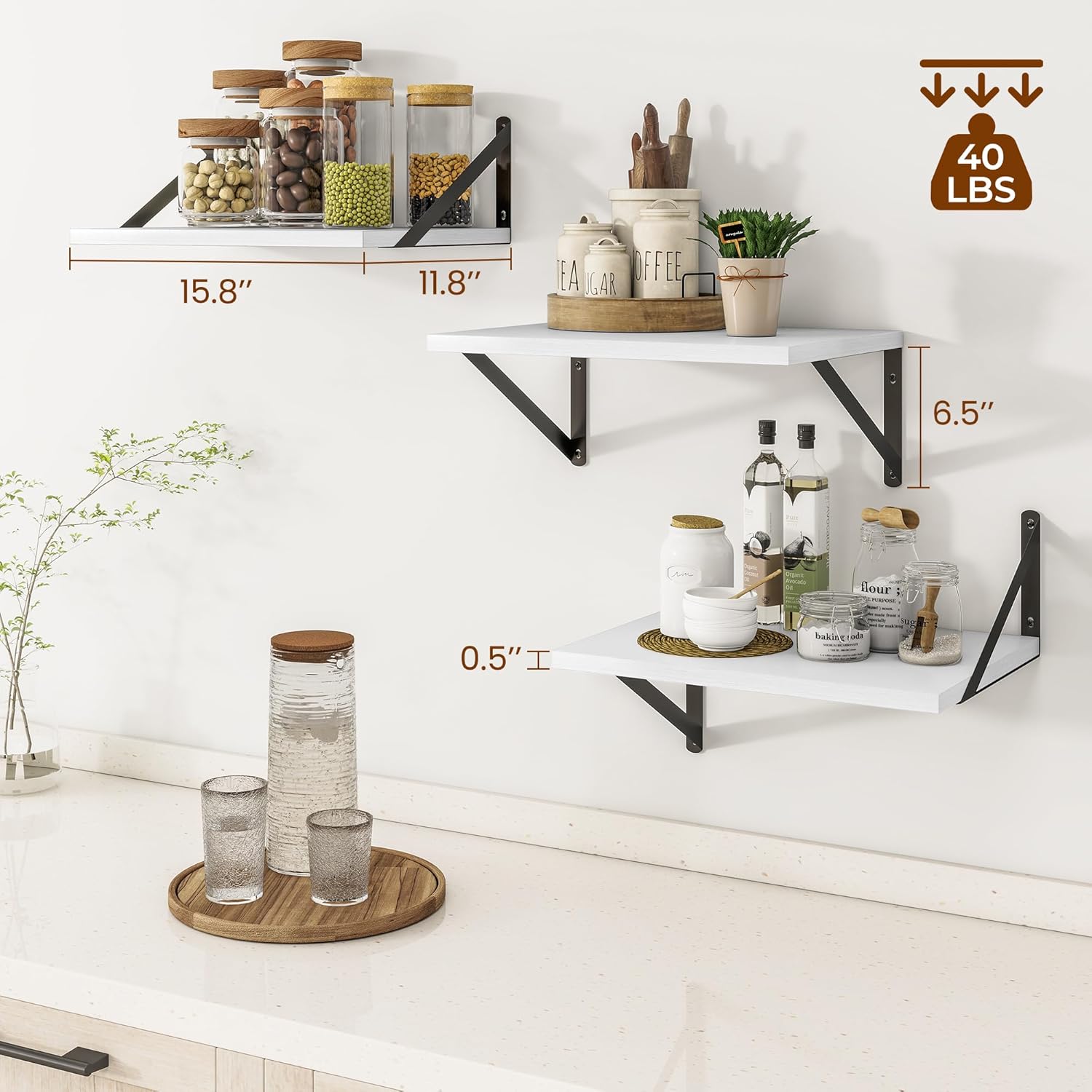 Heimlove Deep Floating Shelves for Wall, 12 Inch Deep Floating Shelves Set of 3, 16W x 12D Wood