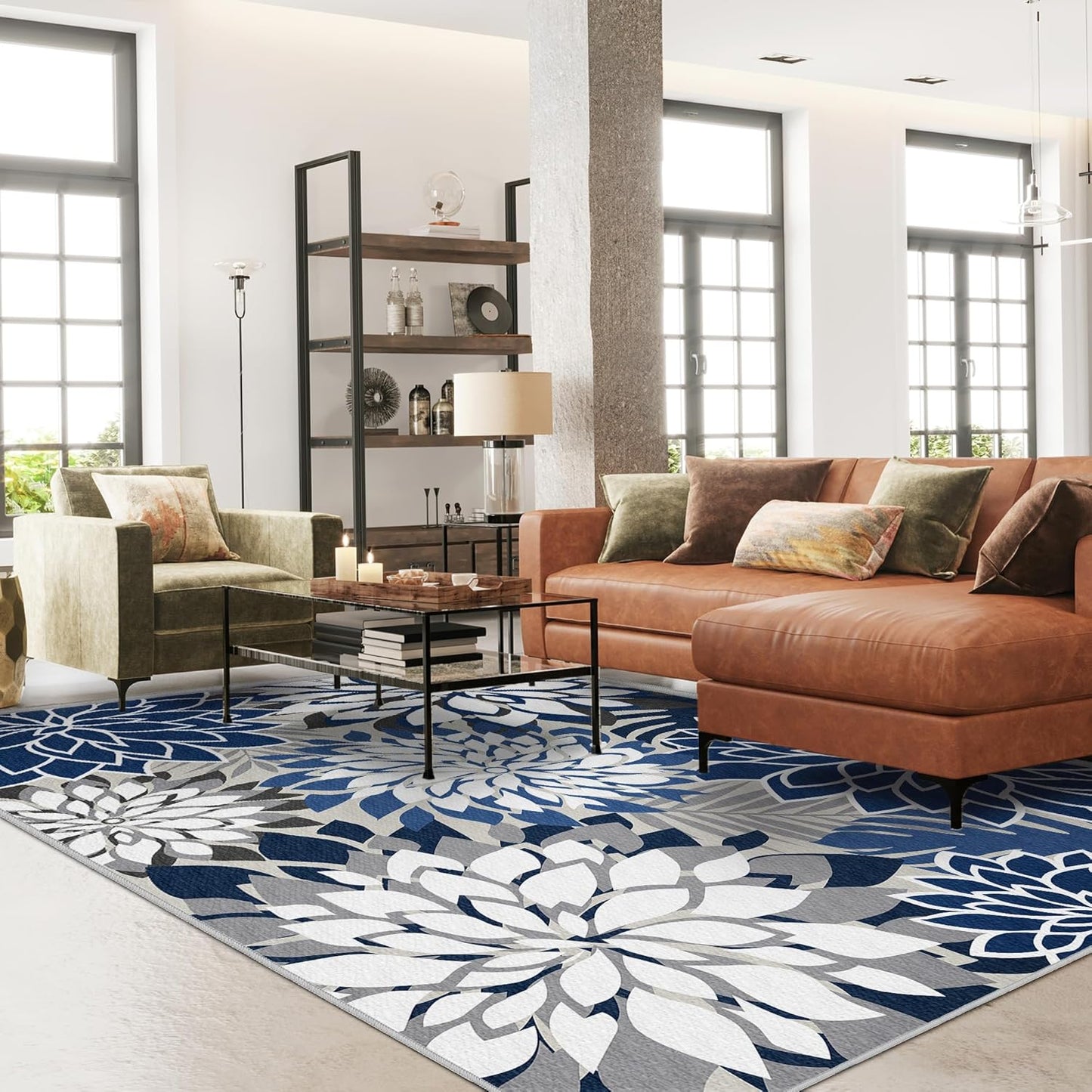 Indoor Outdoor Area Rug Washable Multicolored Patio Rug Tropical Botanical Modern Floral Indoor