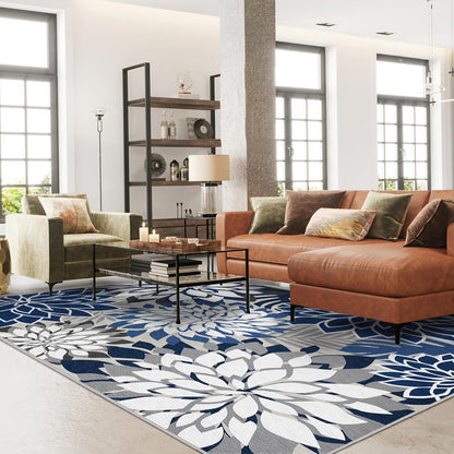 Indoor Outdoor Area Rug Washable Multicolored Patio Rug Tropical Botanical Modern Floral Indoor