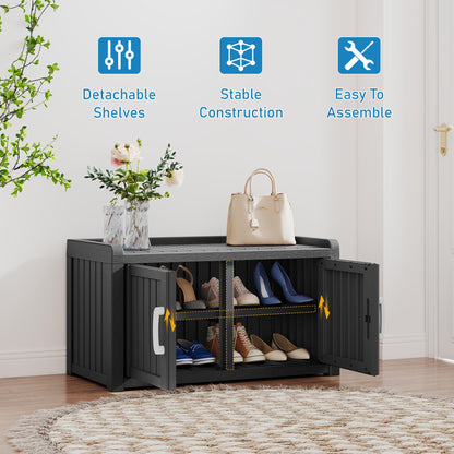 KAMABOKO Outdoor Shoe Storage Cabinet, Waterproof UV-Resistant Entryway Storage Bench Indoor