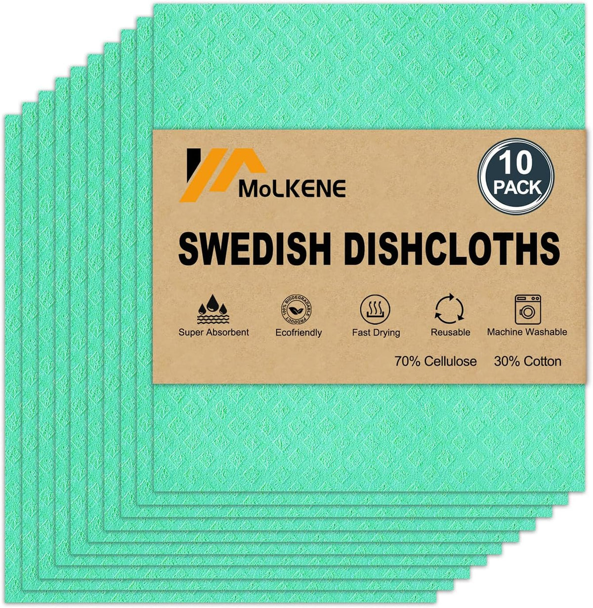 Swedish Dishcloths - 10 Pack Reusable Kitchen Dishcloths - Ultra Absorbent Dish Towels for Washing