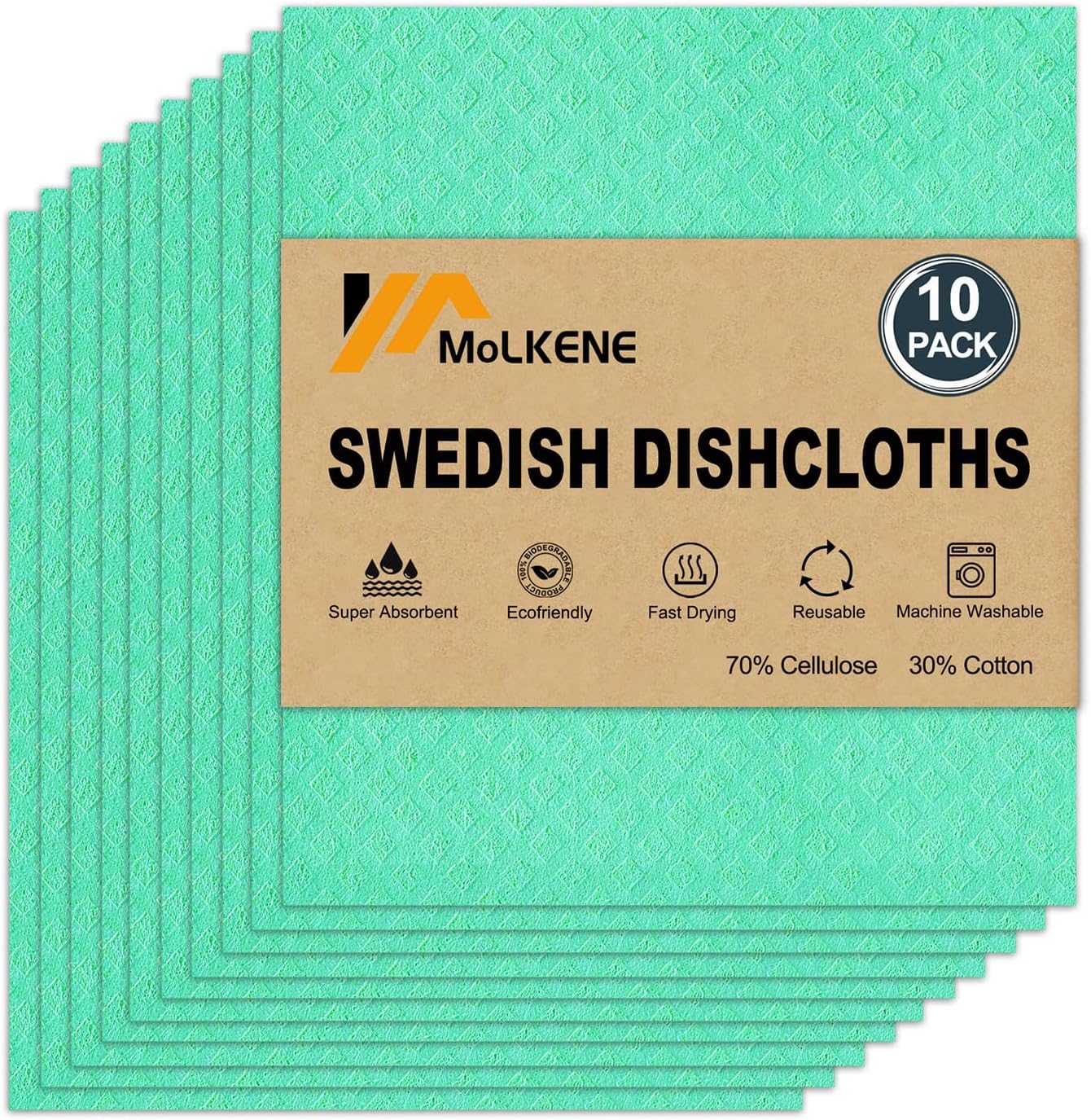 Swedish Dishcloths - 10 Pack Reusable Kitchen Dishcloths - Ultra Absorbent Dish Towels for Washing