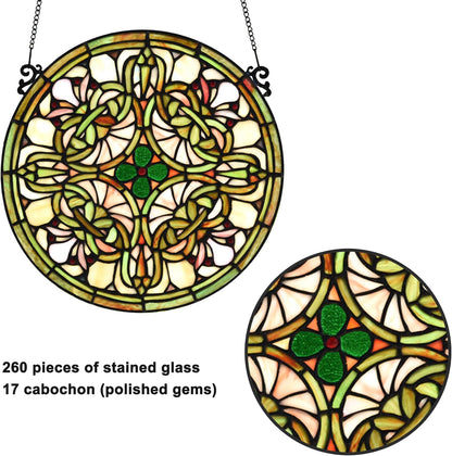 Tree of Life Tiffany Style Stained Glass Window Panel (KP122N), Yellow Sun Flower Design, Round