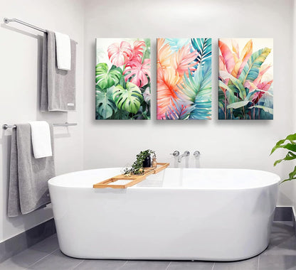 3pcs Framed Tropical Botanical Canvas Wall Art Monstera Leaves Posters Botanical Prints Bohemian