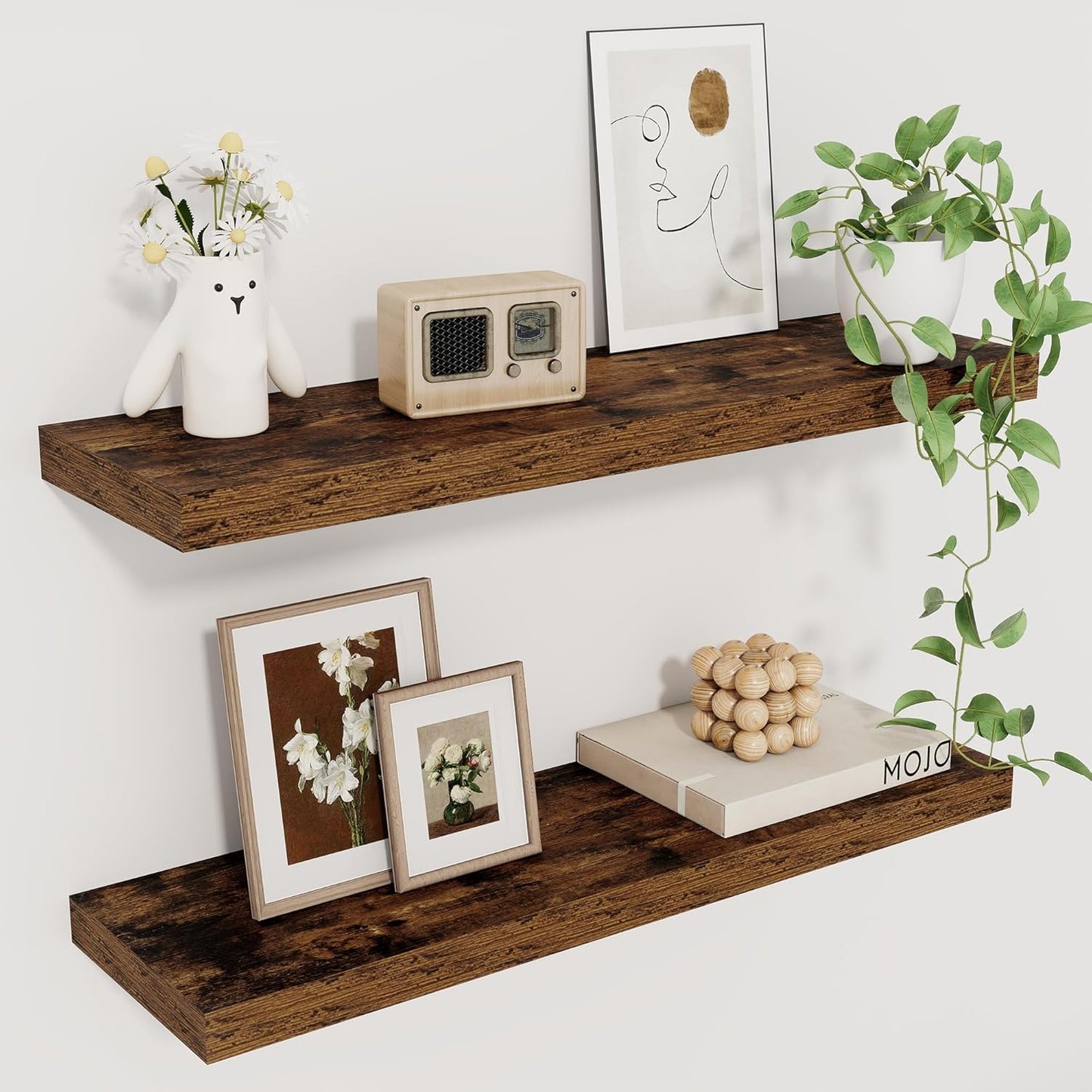 Fun Memories Floating Shelves for Wall, 22.5" Rustic Wood Deep Wall Mounted Shelves with Invisible