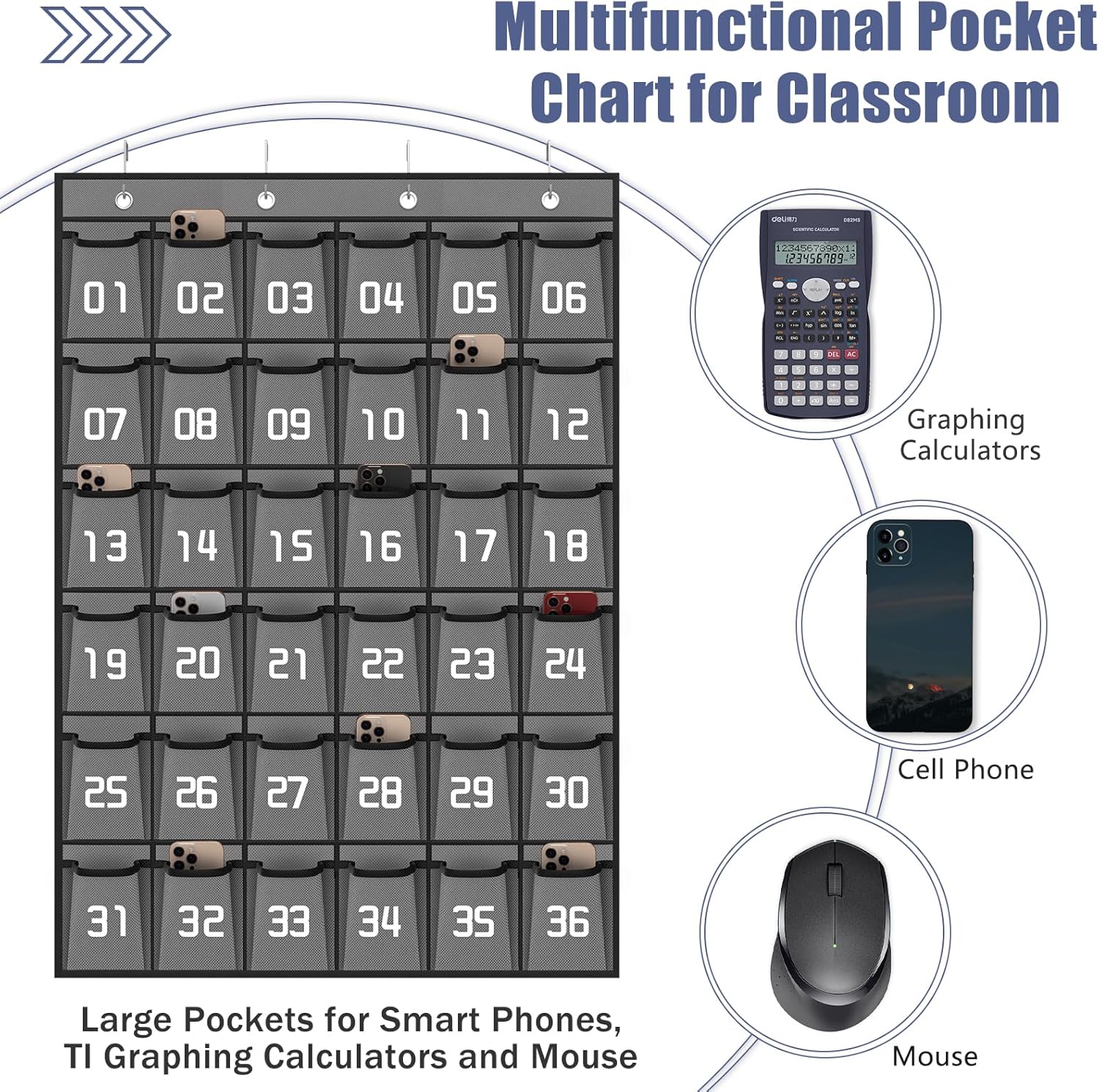 Loghot Classroom Accessories Closet Pocket Chart for Cell Phones Holder Wall Door Hanging Organizer
