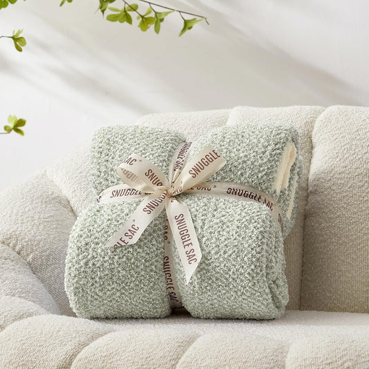 Snuggle Sac Heather Sage Green Throw Blanket for Couch, Reversible Super Soft Knitted Blankets Warm