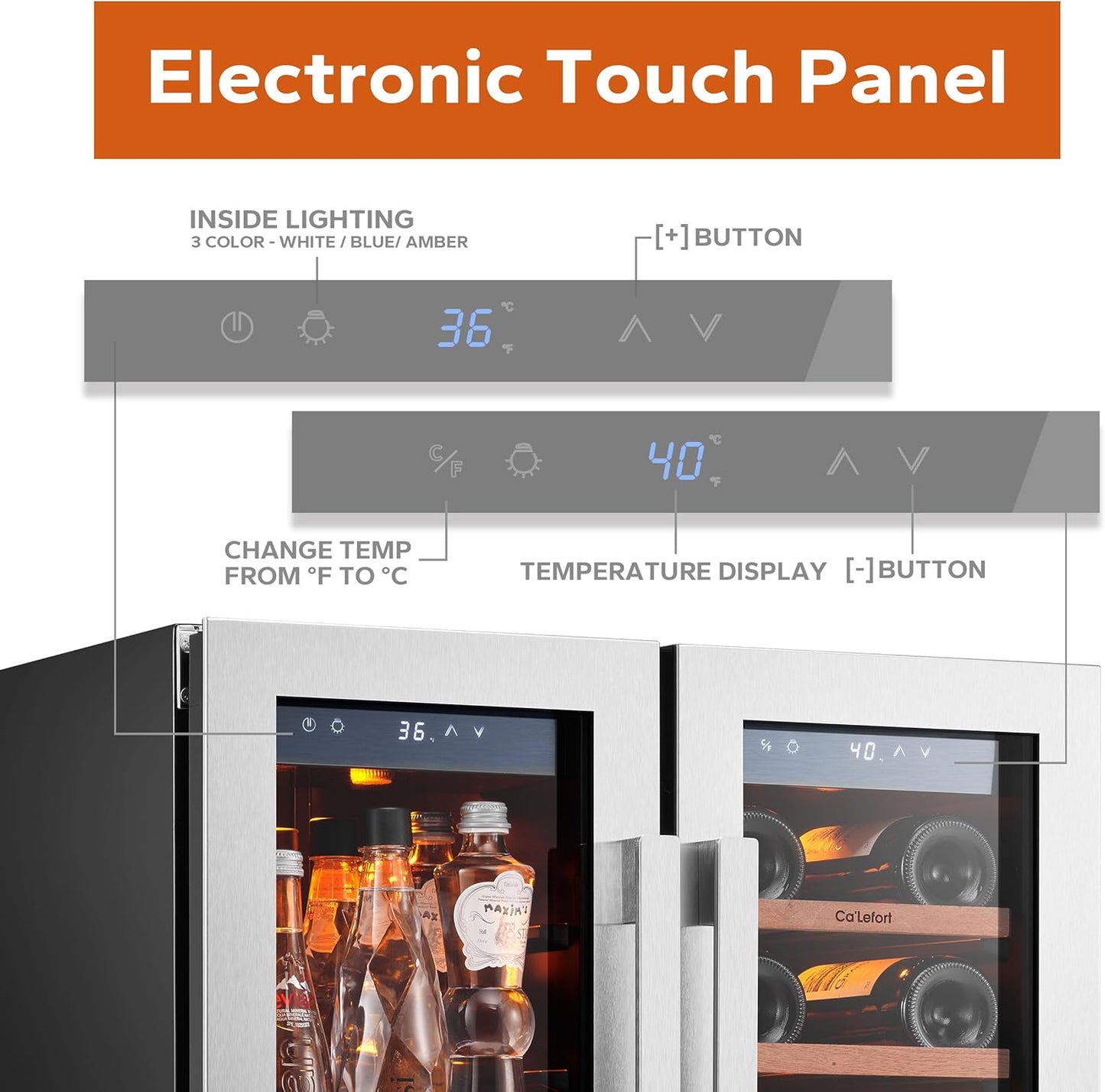 Ca'Lefort 24 Inch Wine and Beverage Refrigerator, 60 Can and 20 Bottle Wine Fridge 36-72°F, 3 LED