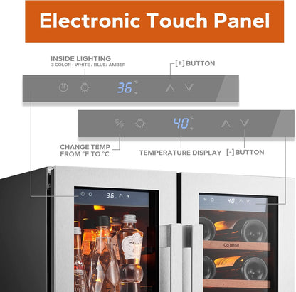 Ca'Lefort 24 Inch Wine and Beverage Refrigerator, 60 Can and 20 Bottle Wine Fridge 36-72°F, 3 LED