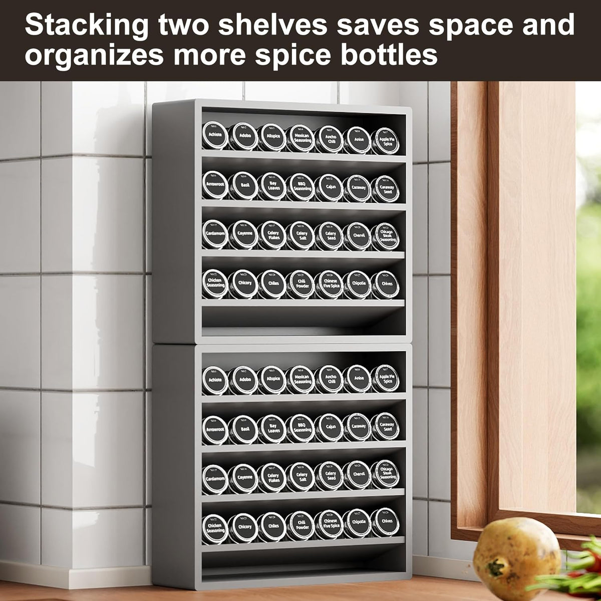 Orimade 4 Tier Spice Rack Organizer for Cabinet, Freestanding Bamboo Seasoning Rack for Countertop